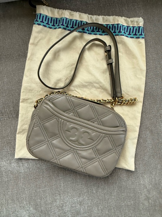 Tory Burch Handbags - Gray Quilted Leather Crossbody Bag with Chain Strap